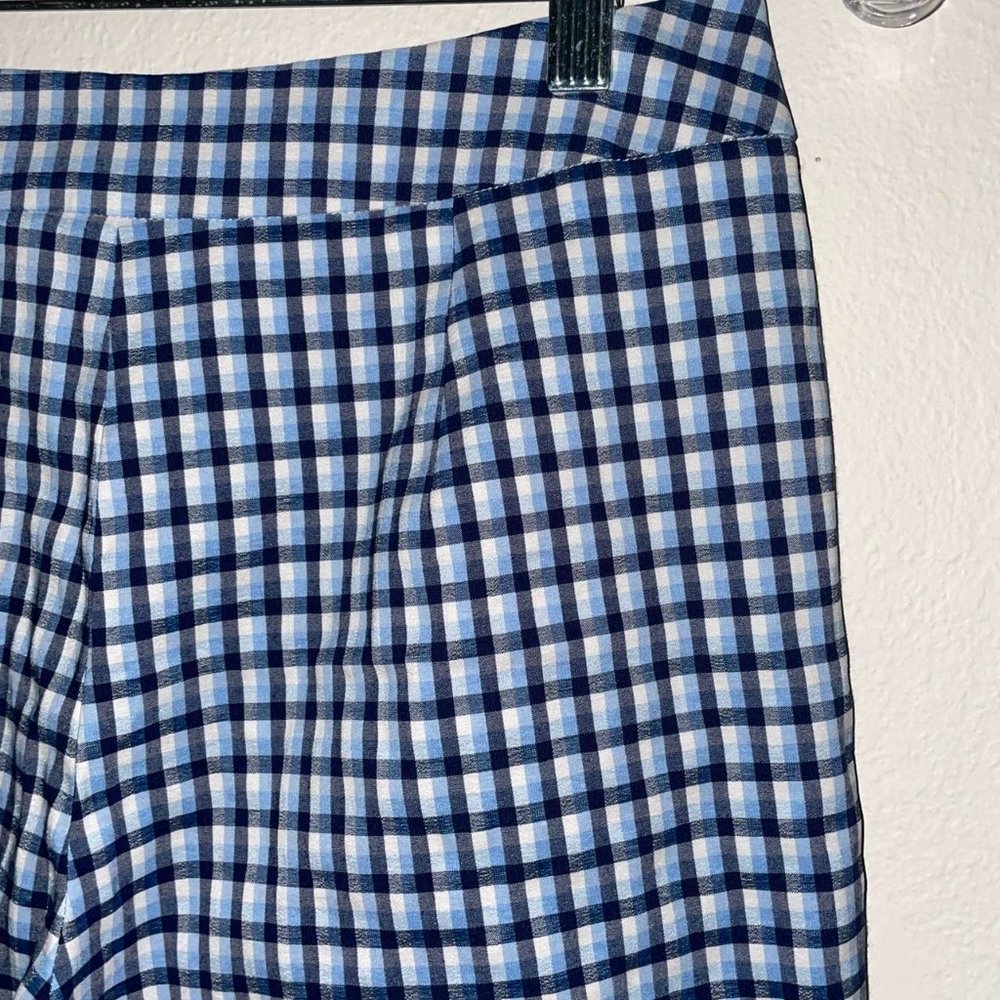 Blue gingham patterned pants